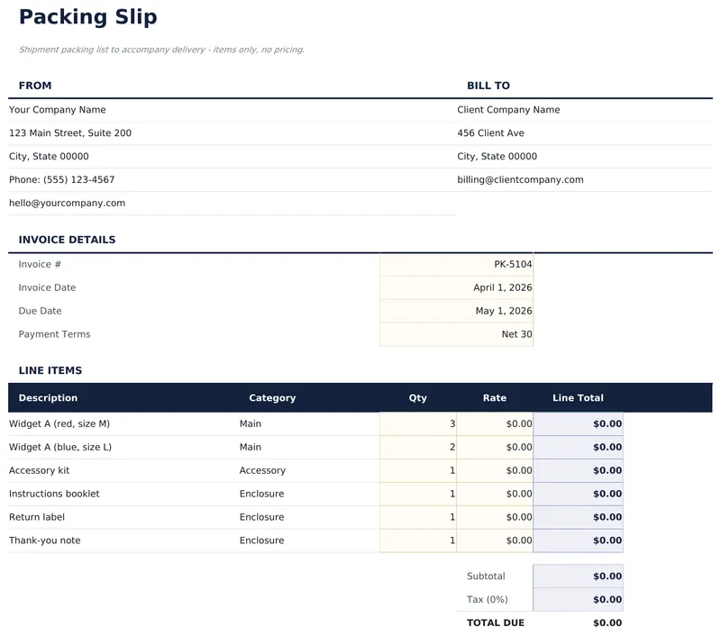 Packing Slip