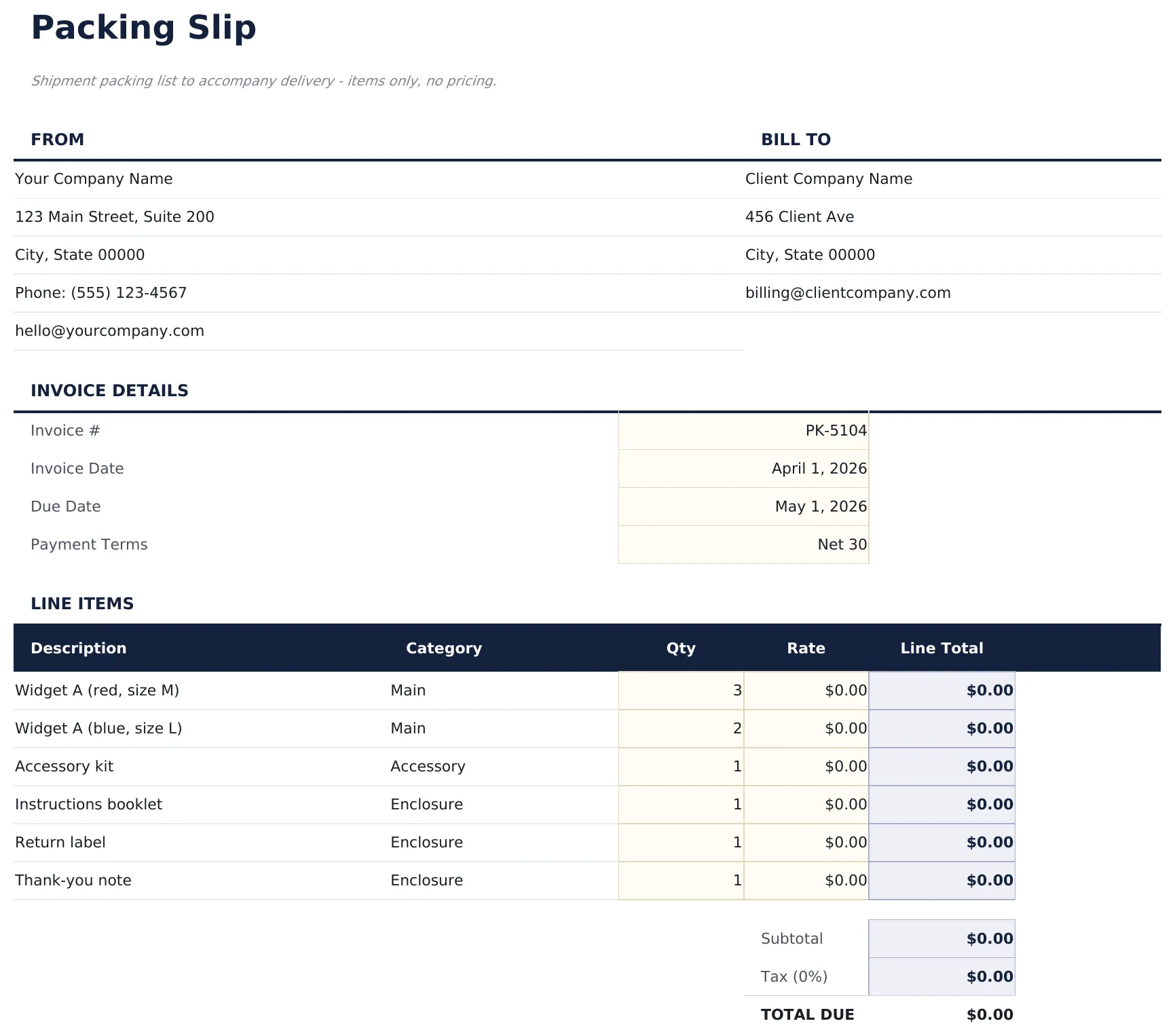 Packing Slip preview