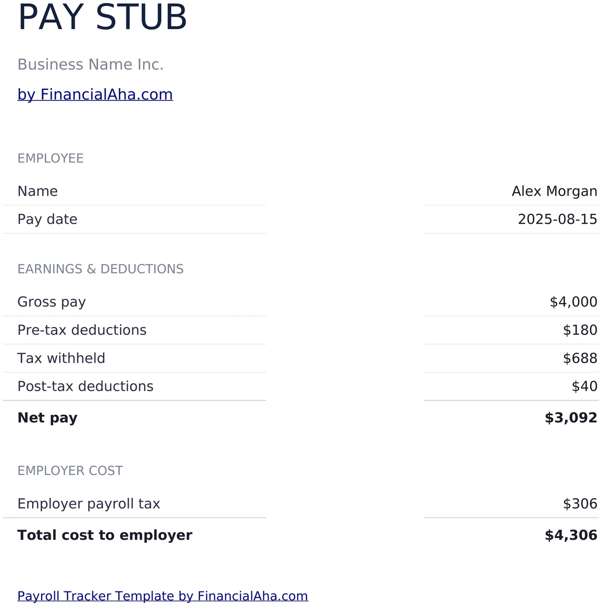 Printable Single-Employee Pay Stub