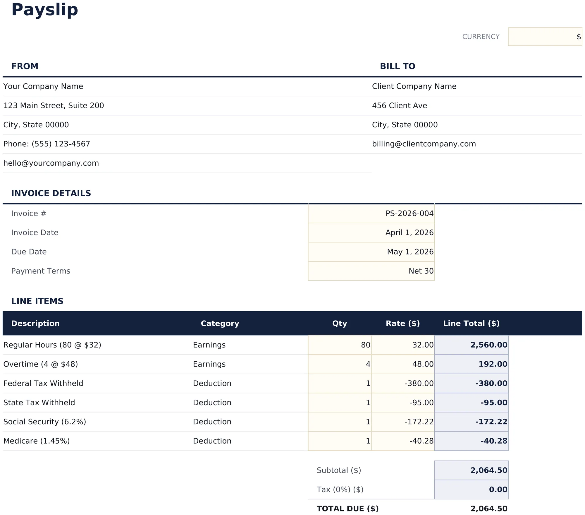 Payslip Template preview
