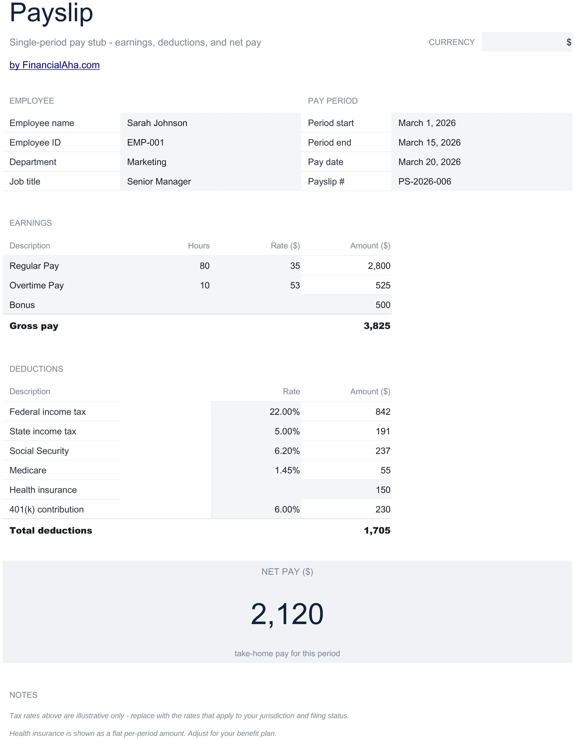 Essentials Payslip Template spreadsheet template - Google Sheets and Excel preview