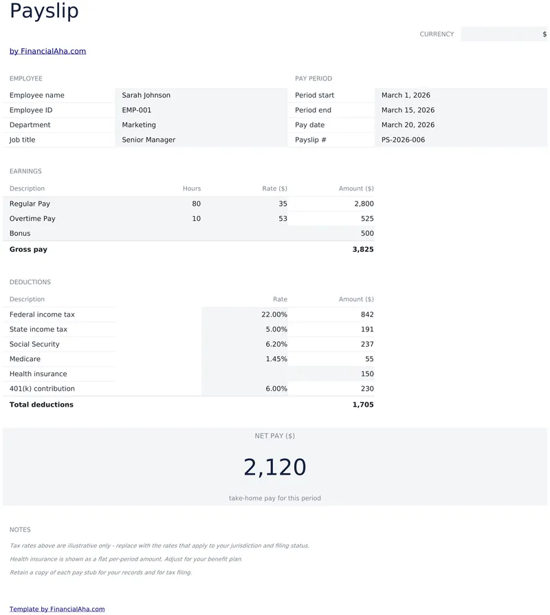 Payslip Template preview