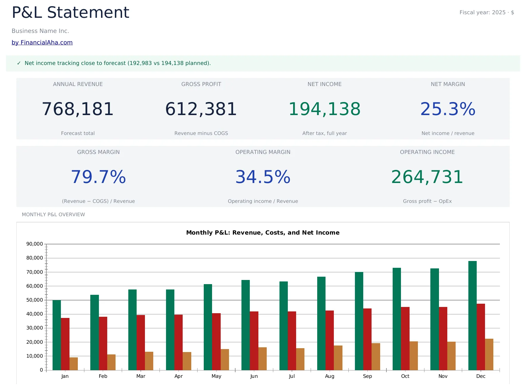 P&L Statement Template Preview
