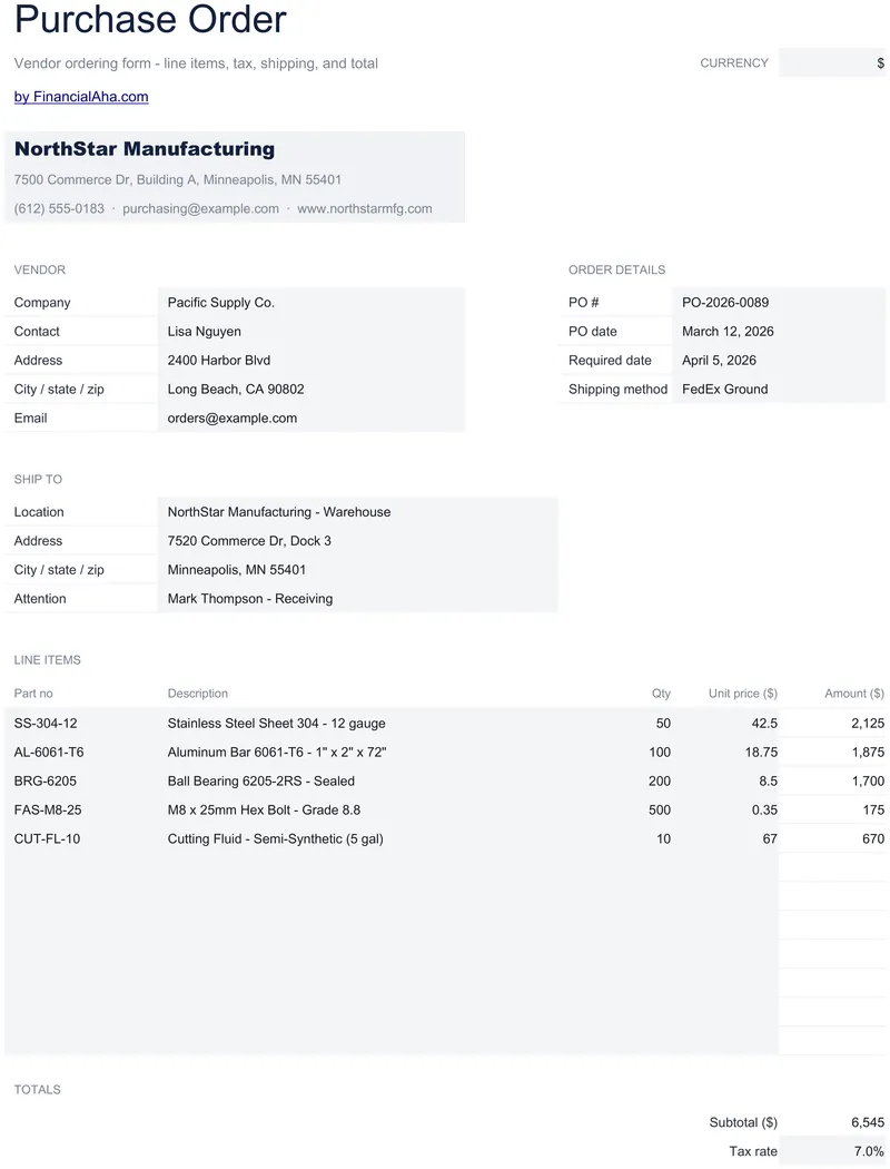 Purchase Order preview