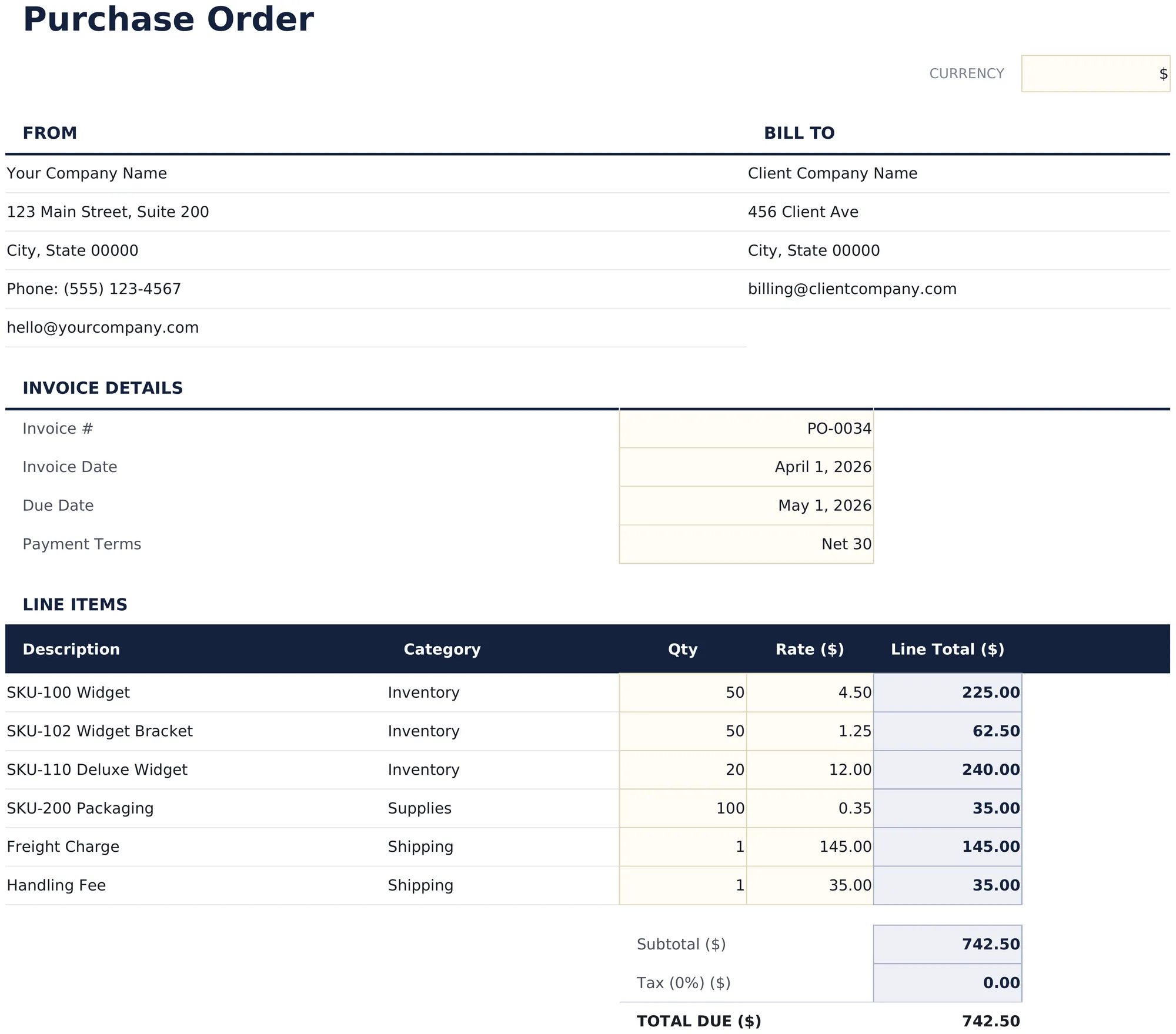 Purchase Order preview