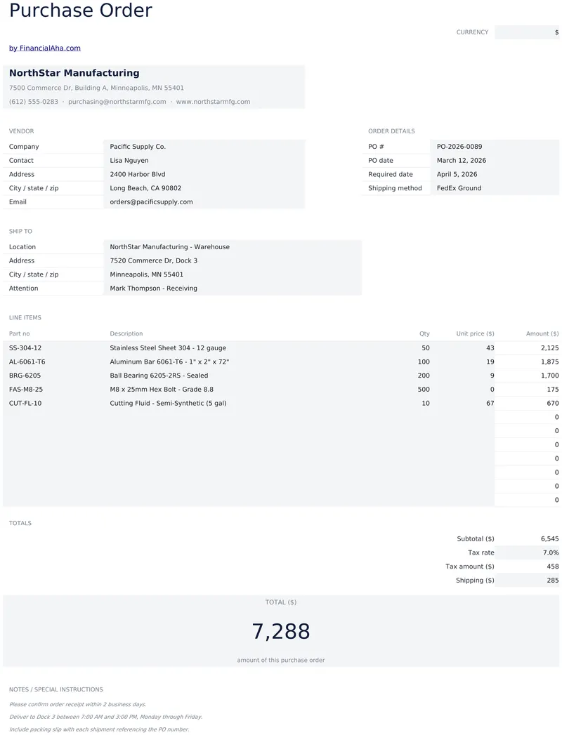 Purchase Order preview