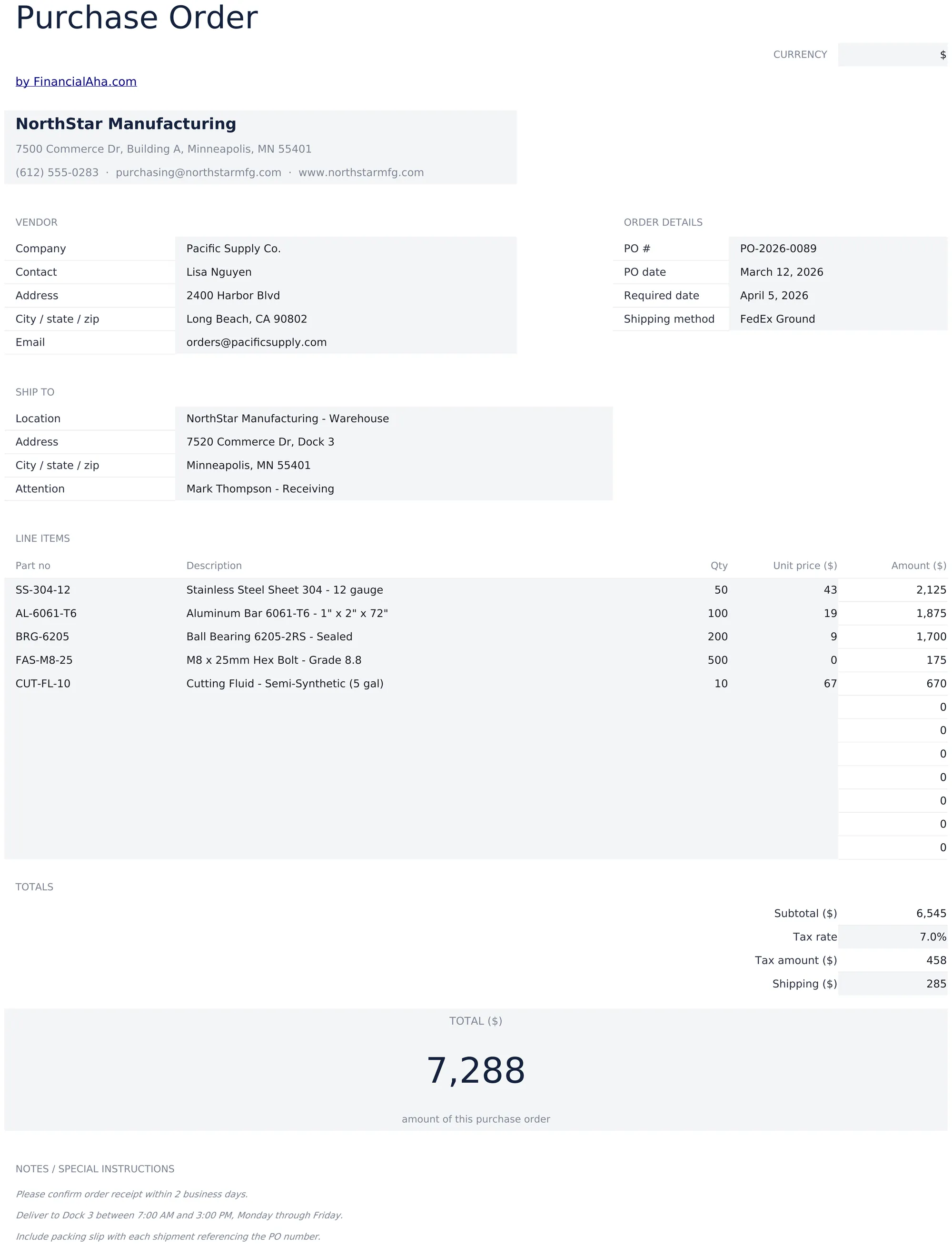 Purchase Order preview