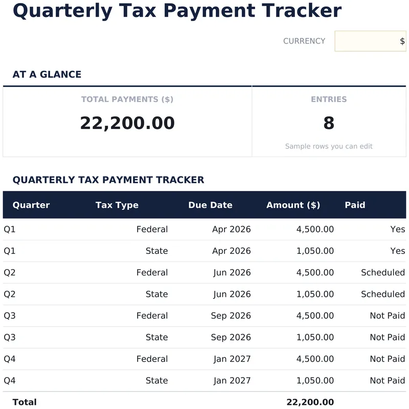 Quarterly Tax Payment Tracker
