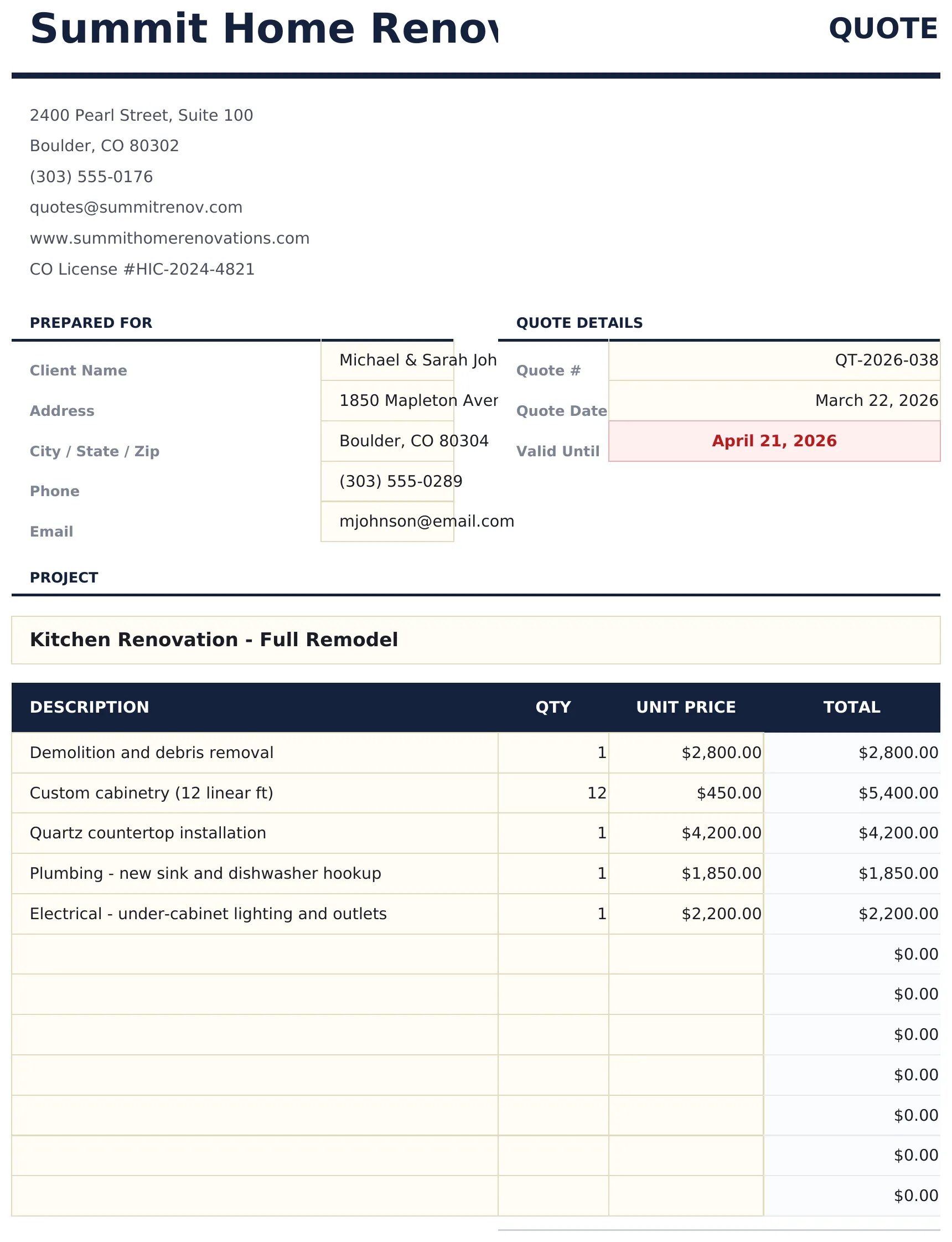 Quote Template preview