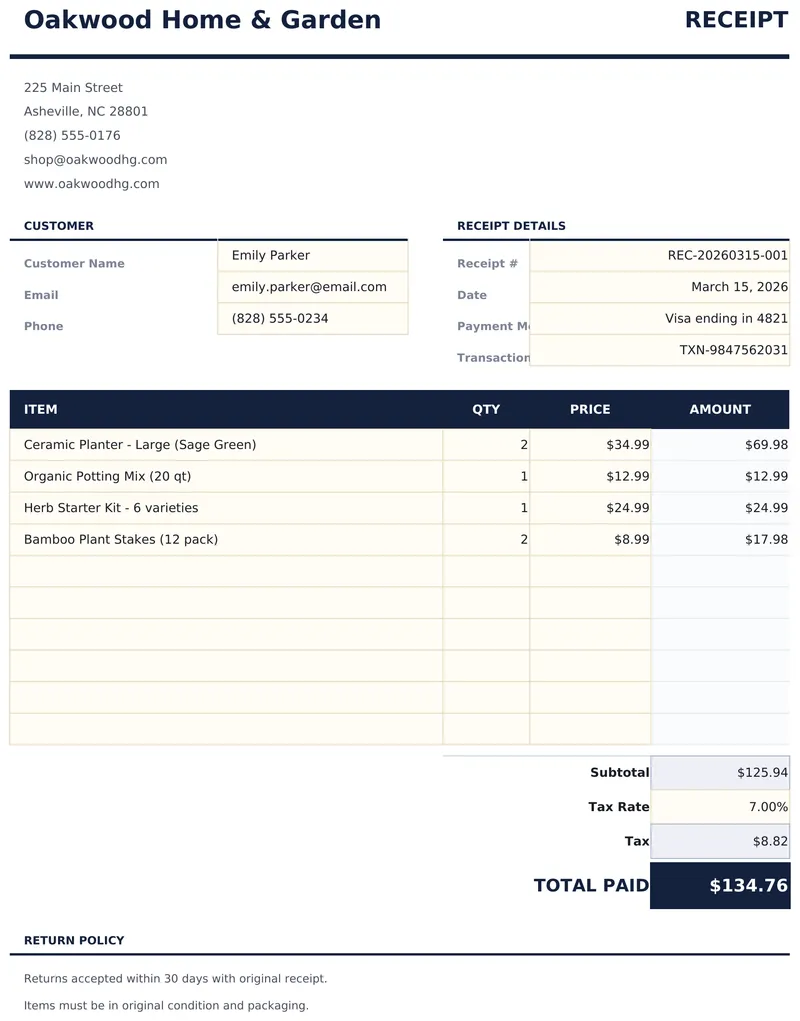 Receipt Template preview