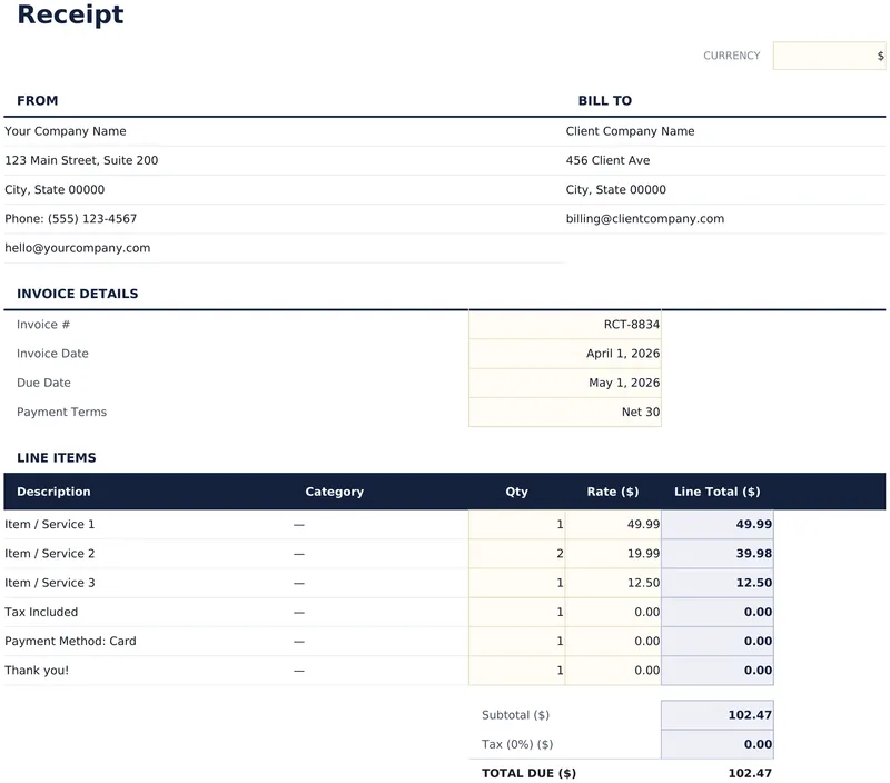 Receipt Template