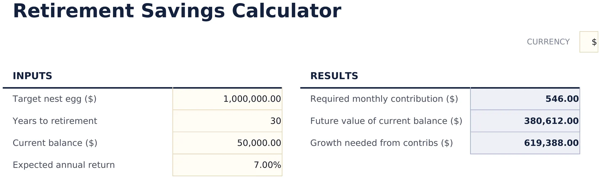 Retirement Savings Calculator preview