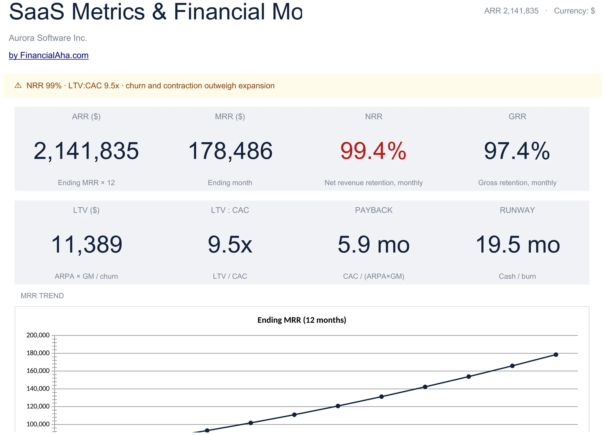 SaaS Metrics and Financial Model Template Preview