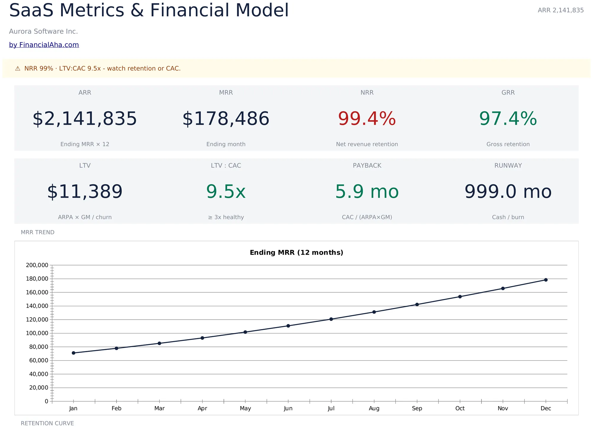 SaaS Metrics and Financial Model Template Preview