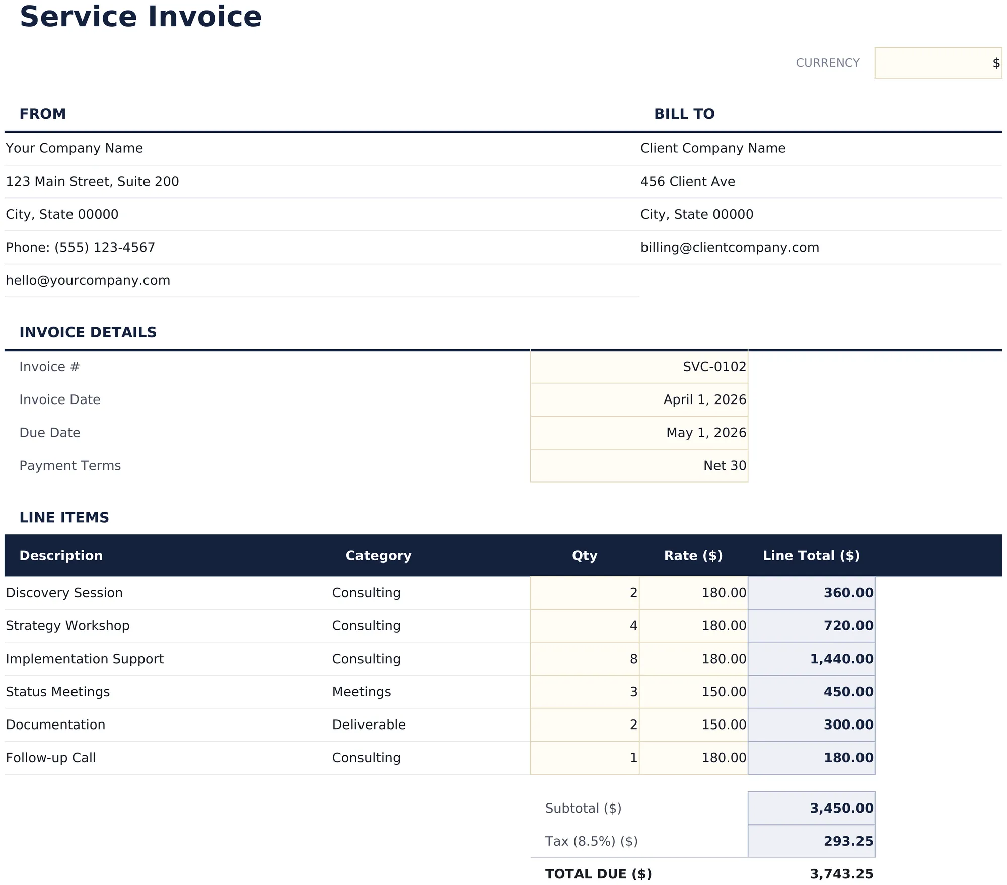 Service Invoice preview