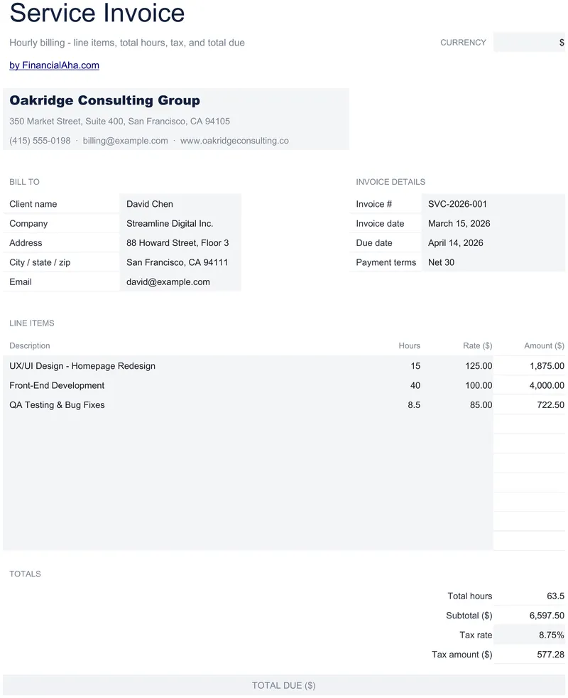 Service Invoice preview