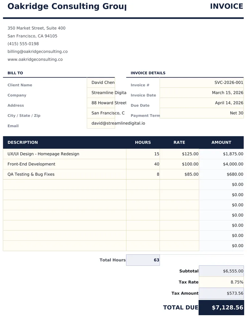 Service Invoice preview