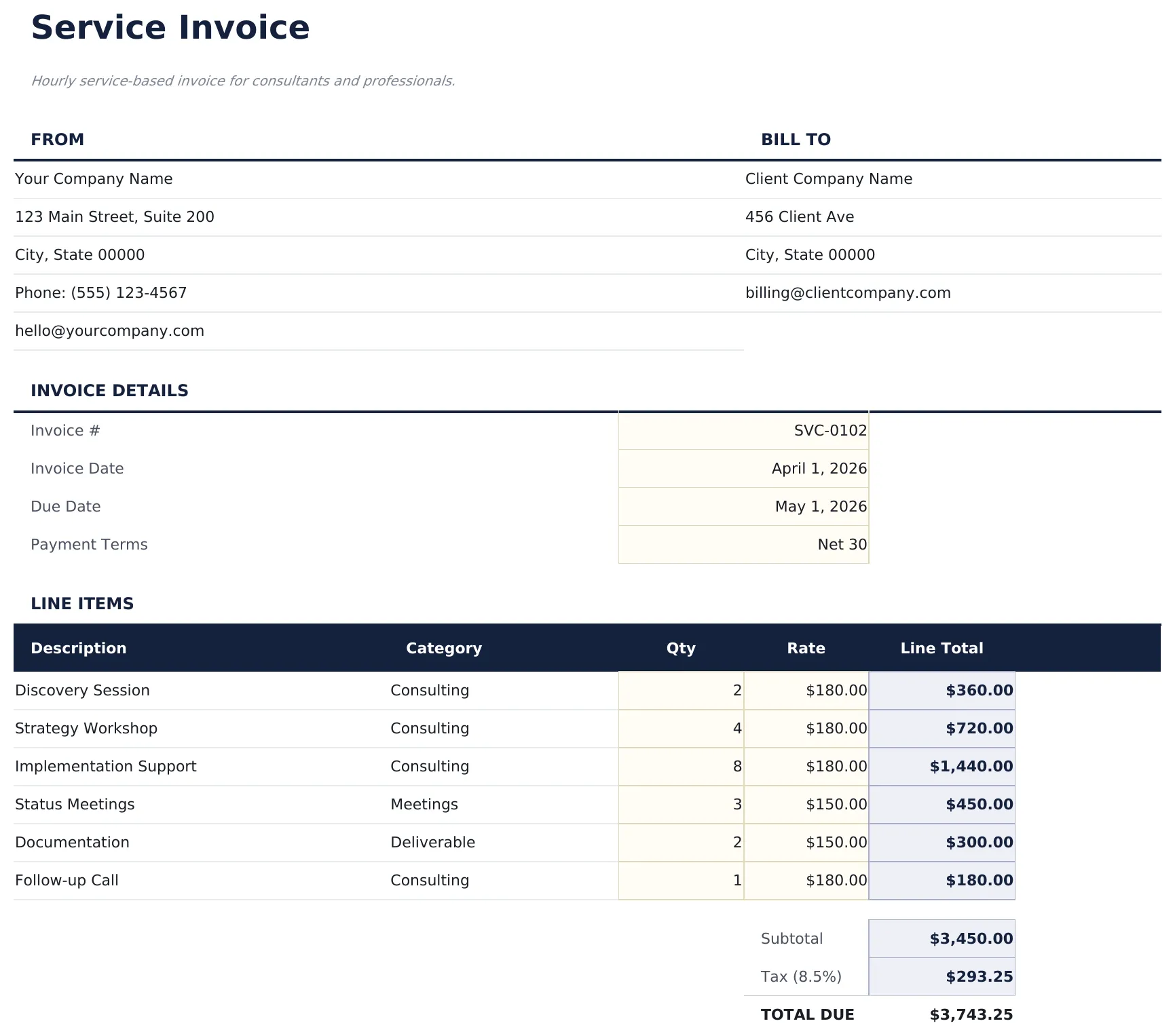 Service Invoice preview