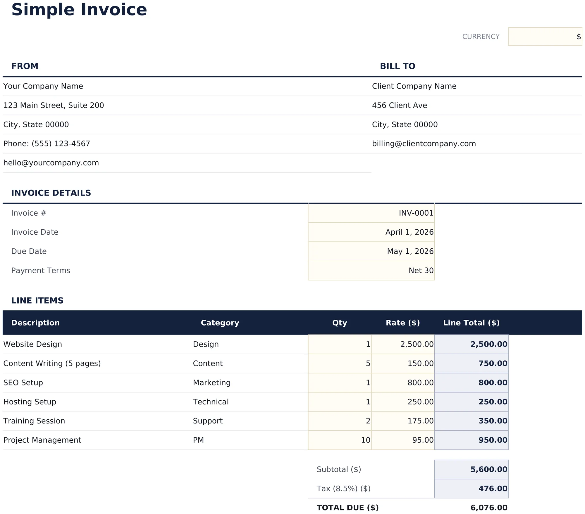 Simple Invoice preview