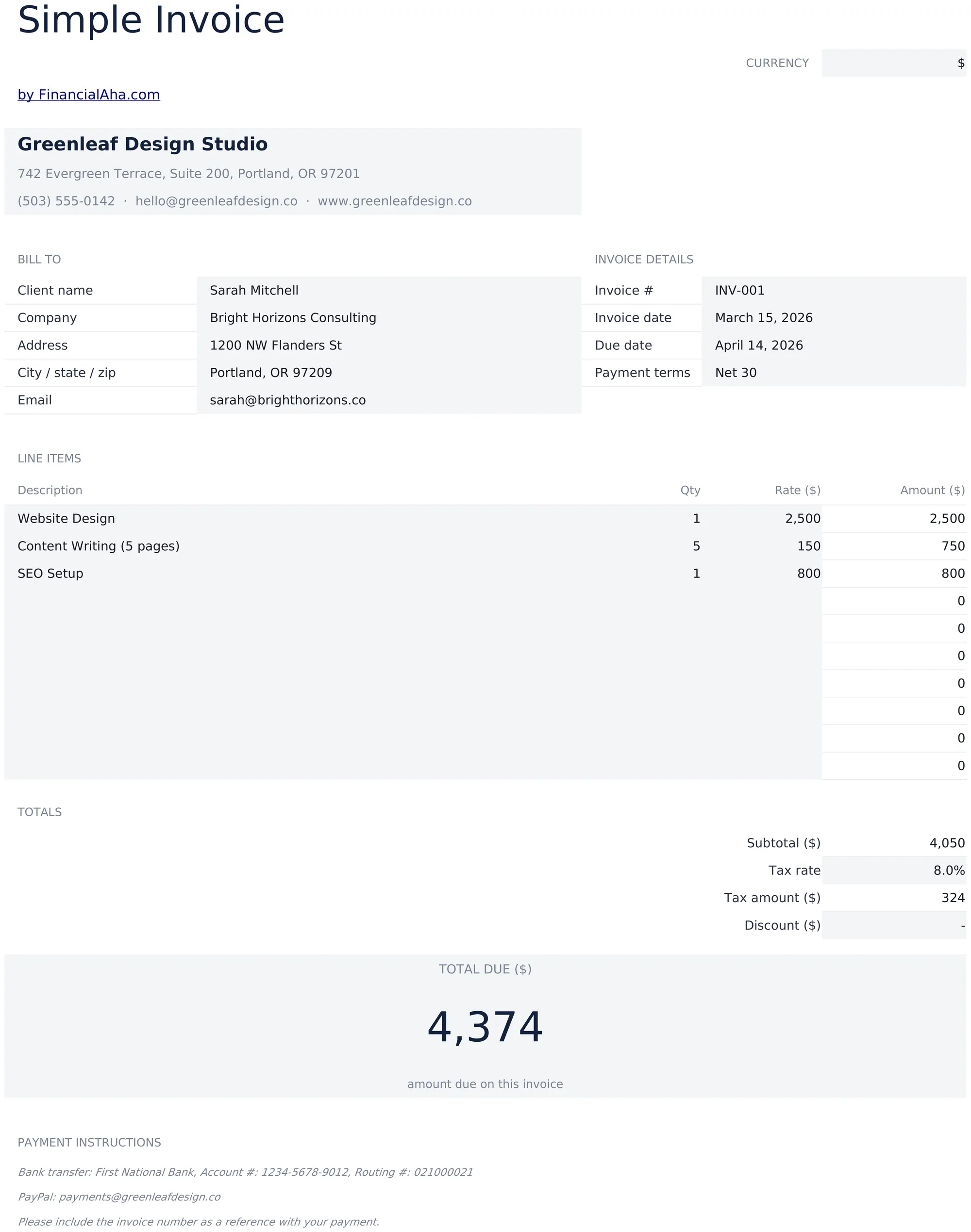 Simple Invoice preview