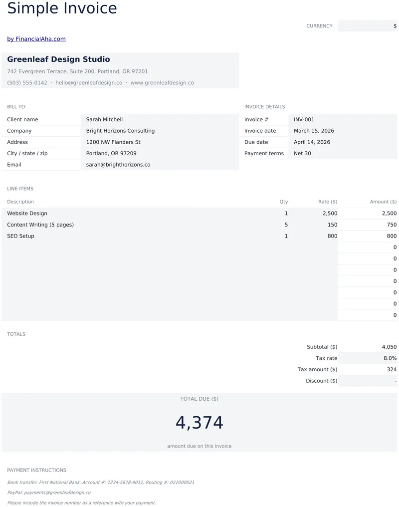 Simple Invoice preview
