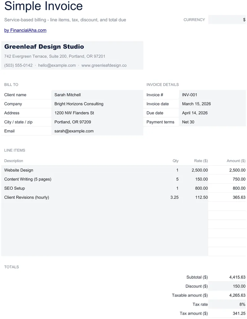 Simple Invoice preview