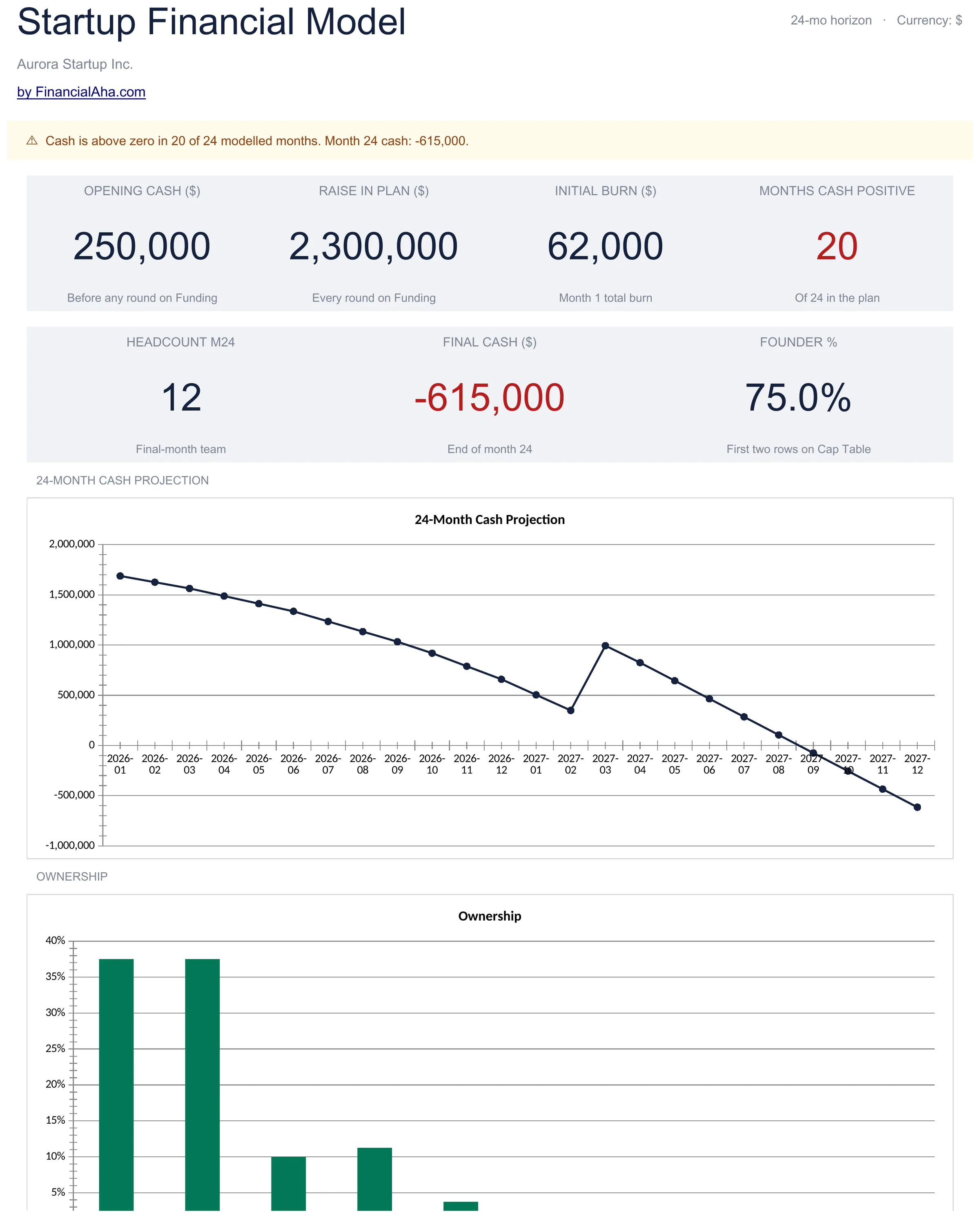 Startup Financial Model Template Preview