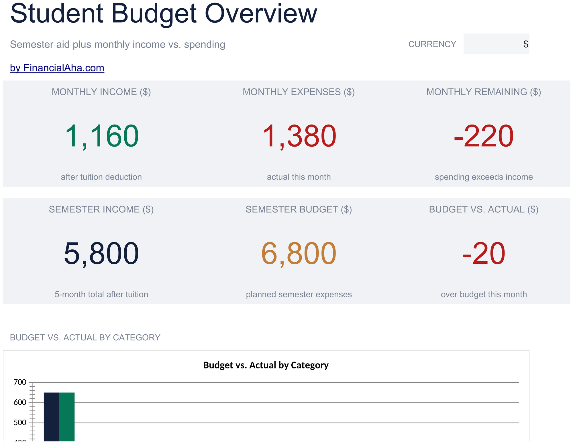 Essentials Student Budget spreadsheet template preview