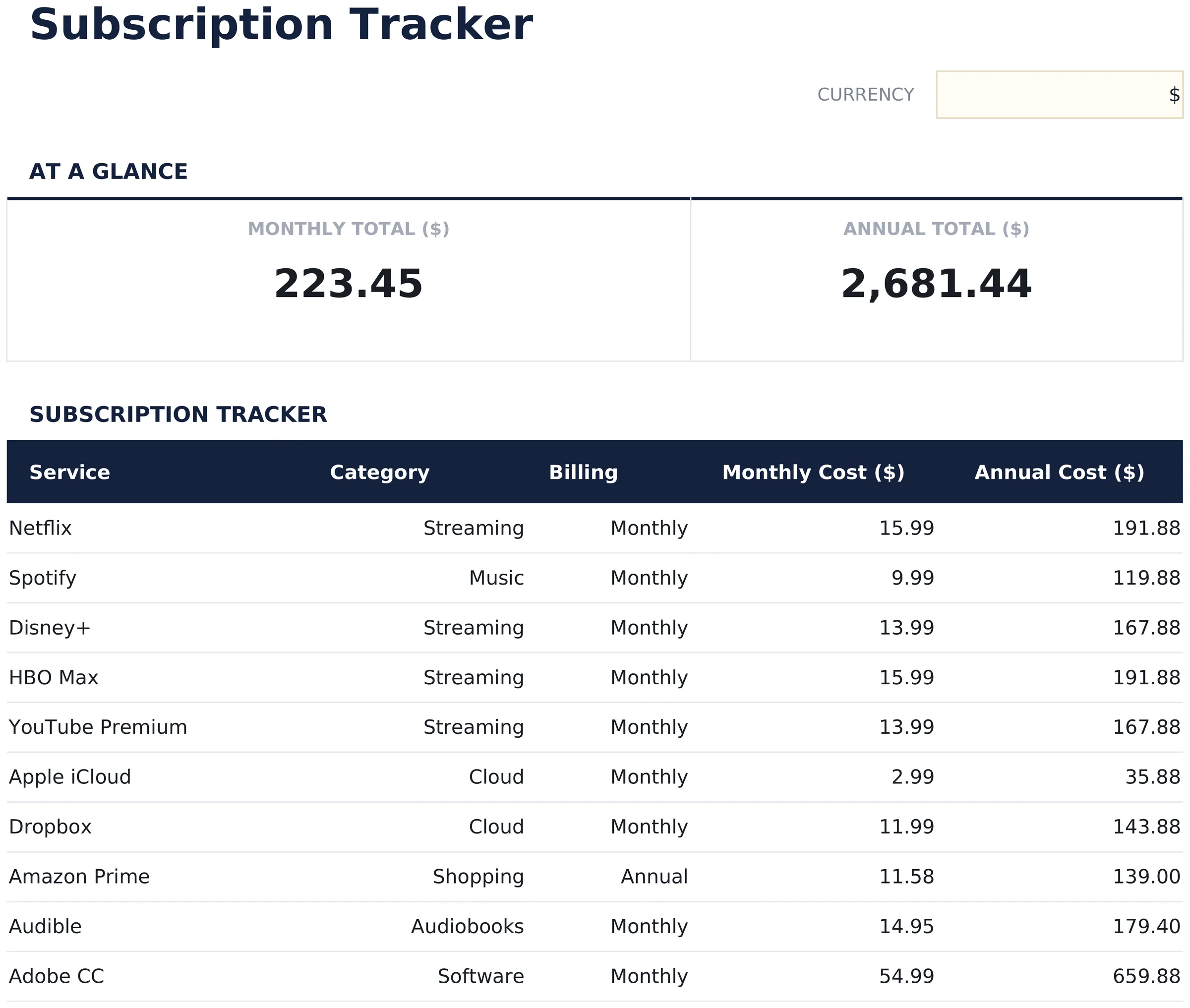 Subscription Tracker preview
