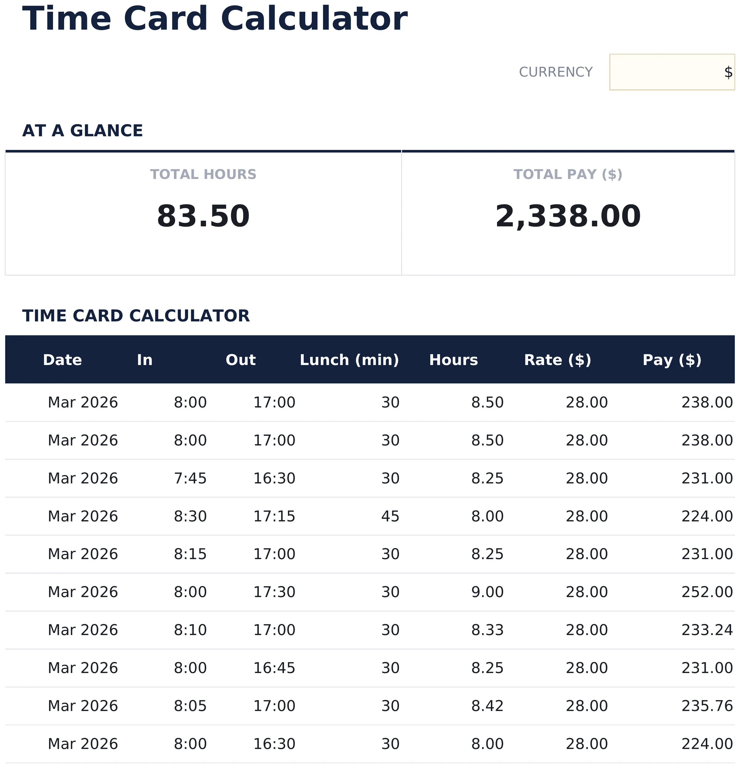 Time Card Calculator preview