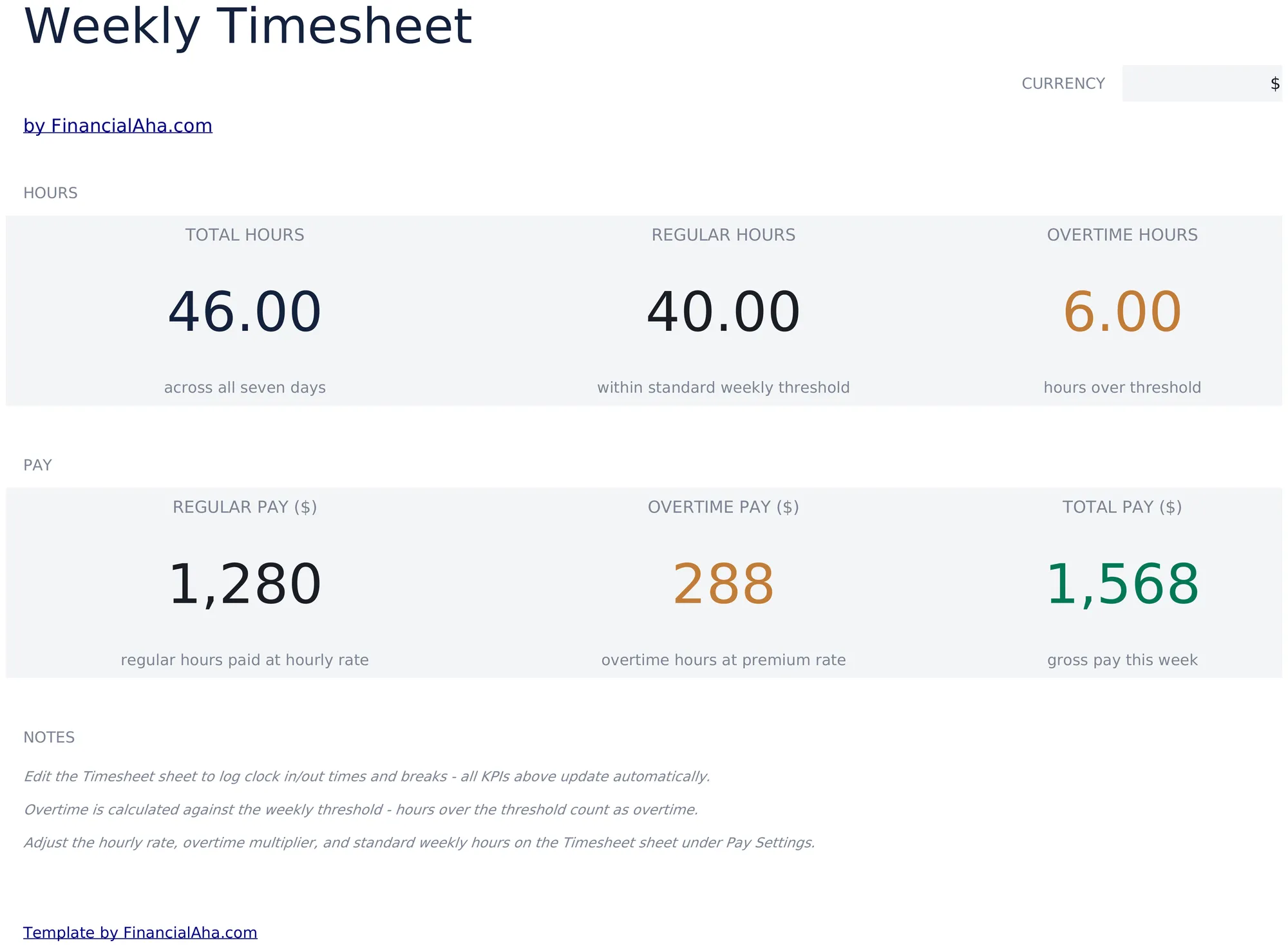 Timesheet - Weekly preview