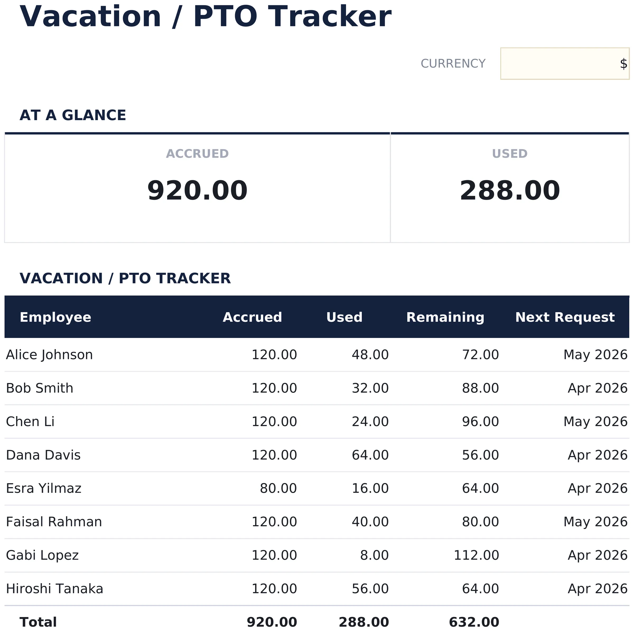 Vacation / PTO Tracker preview