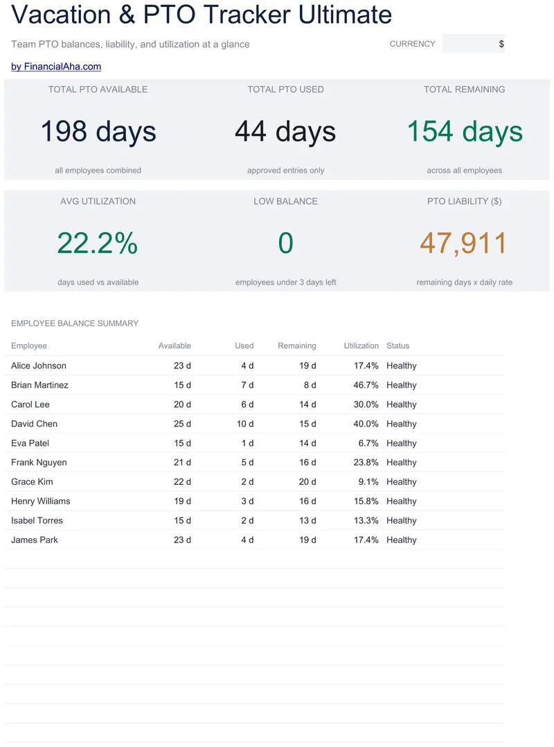 Vacation / PTO Tracker preview