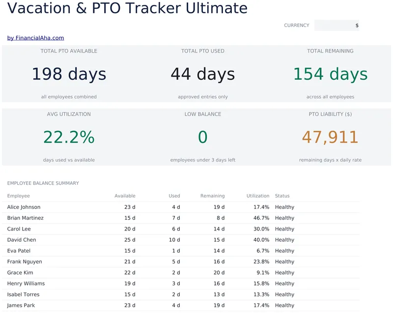 Vacation and PTO Tracker Ultimate preview