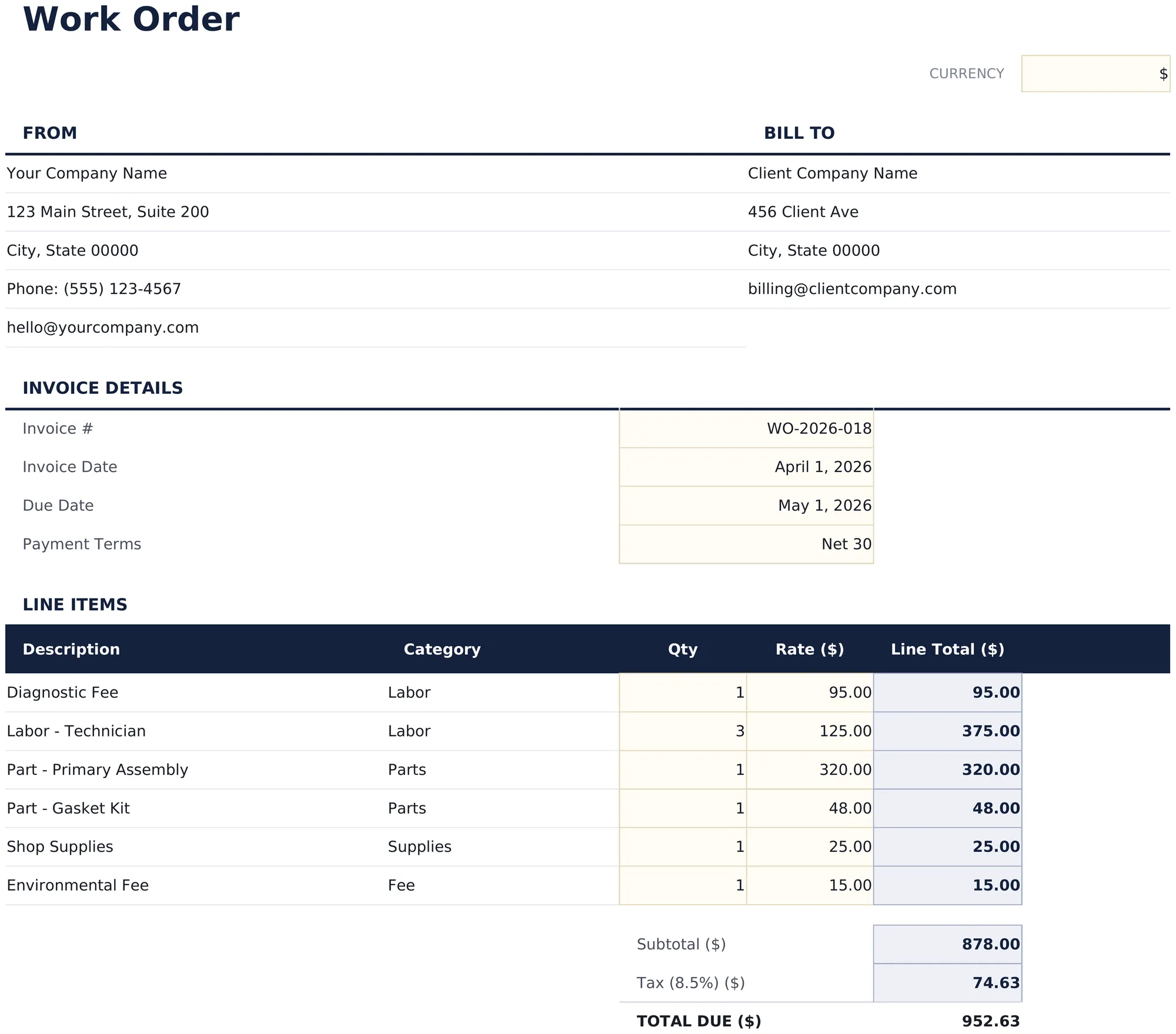 Work Order preview