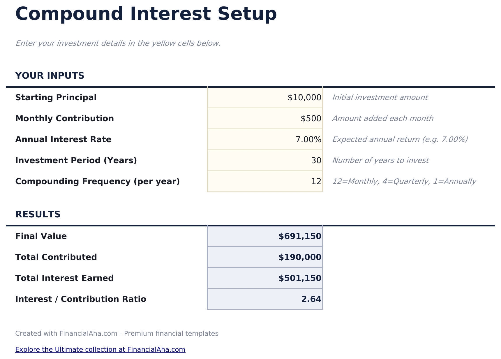 Compound Interest Calculator - Setup
