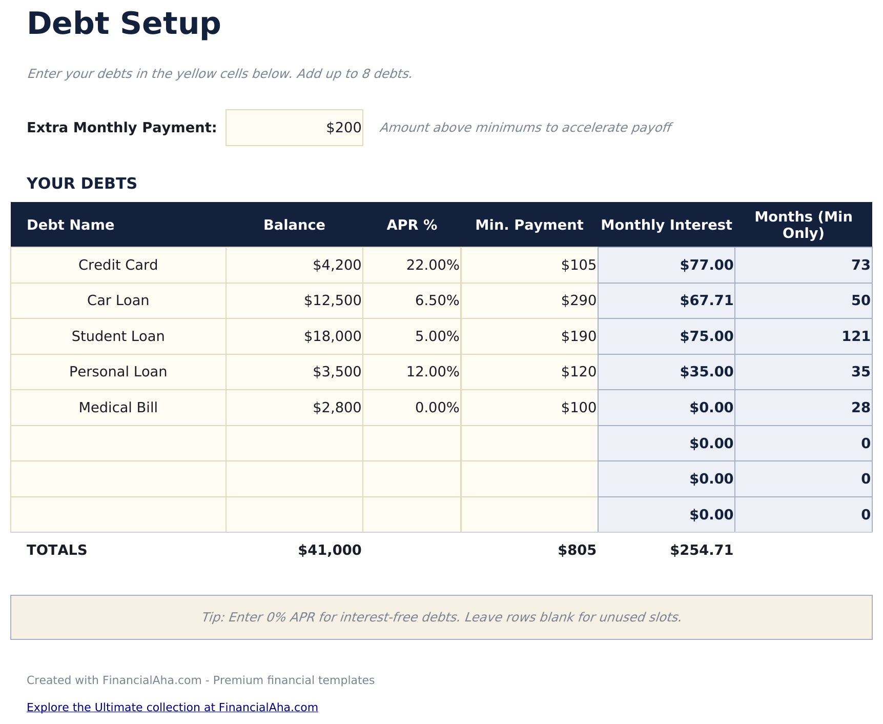 Debt Payoff Calculator - Debt Setup
