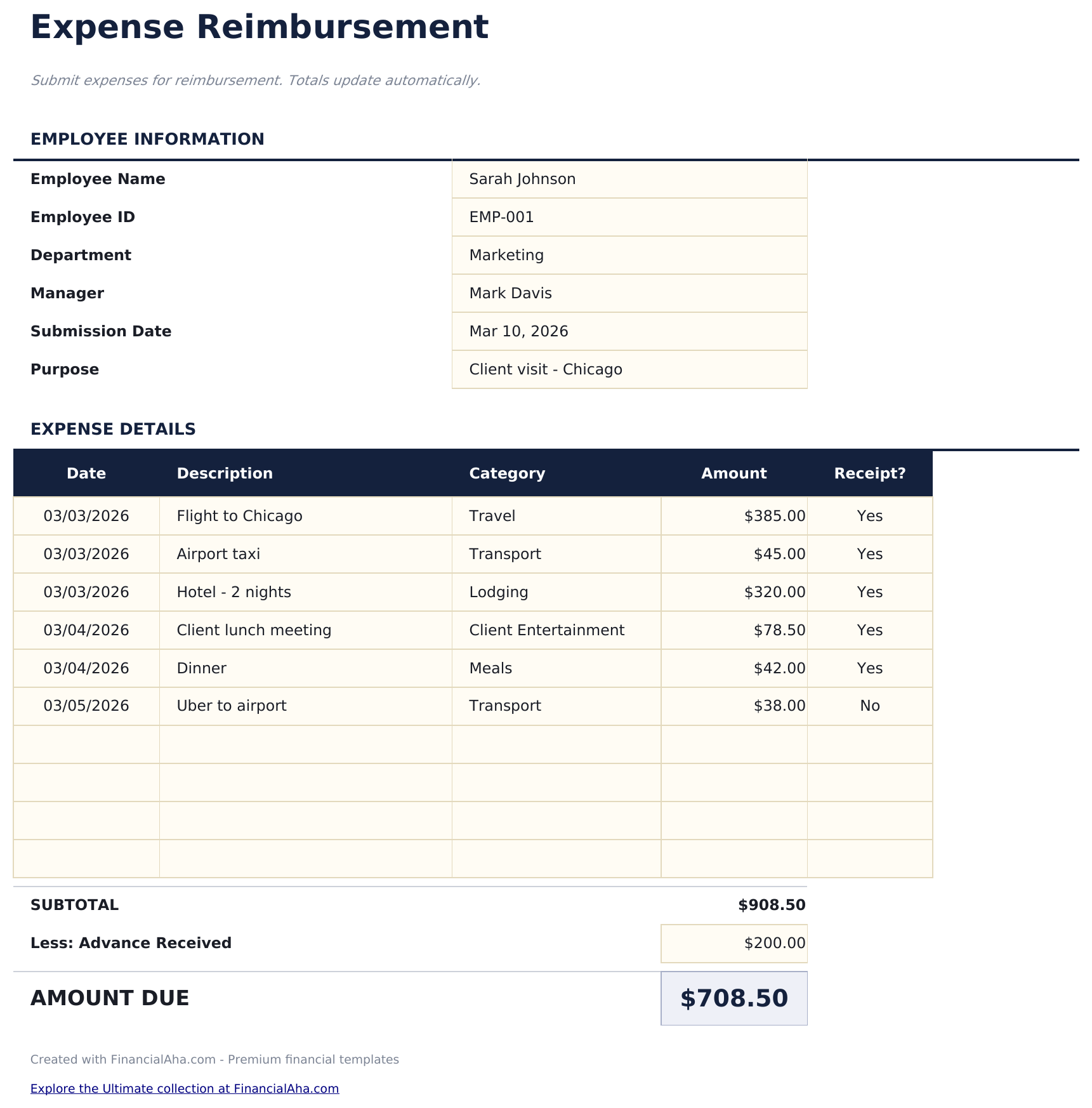 Expense Reimbursement Form - Expense Form