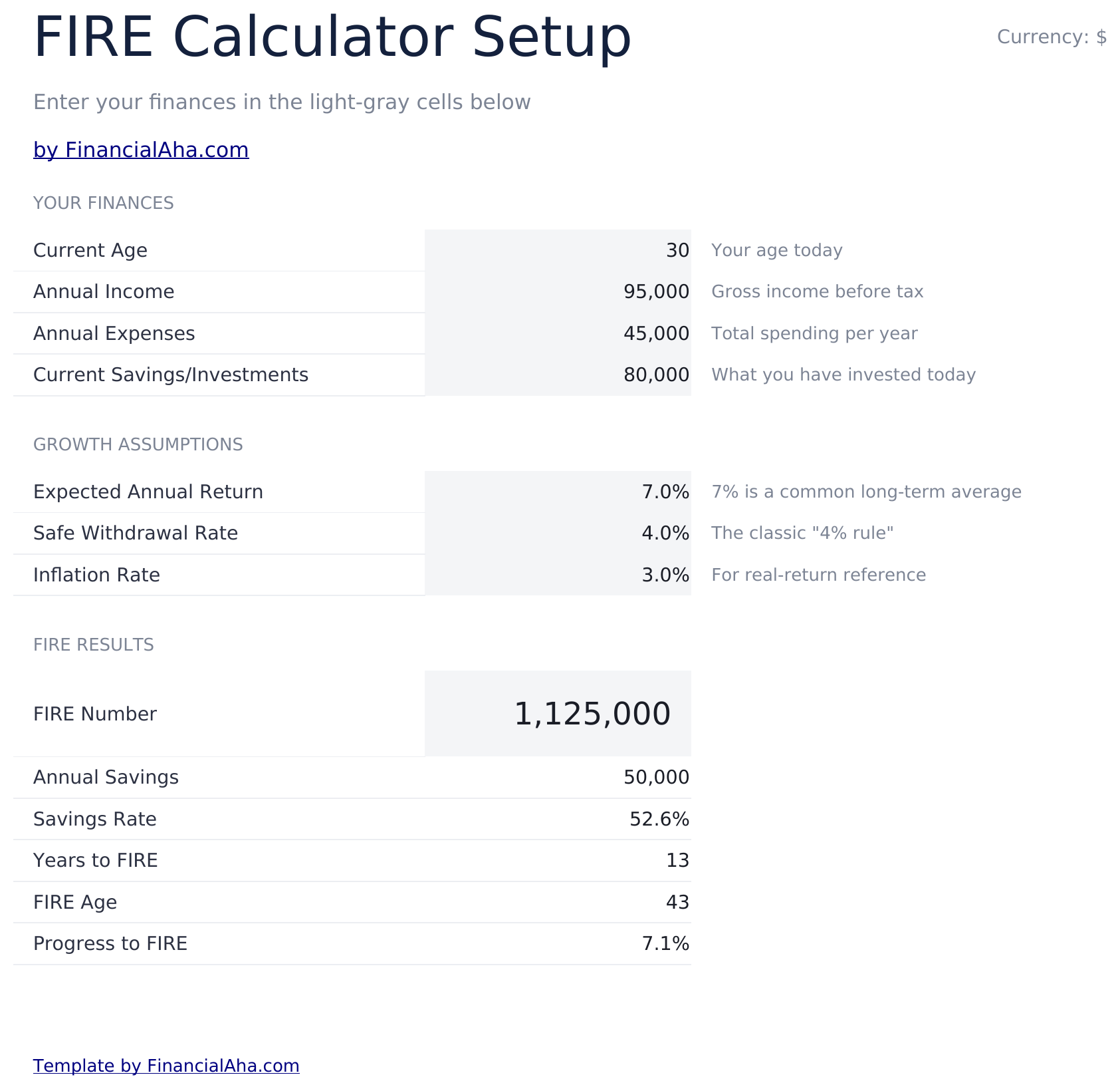 FIRE Calculator - Fire Setup