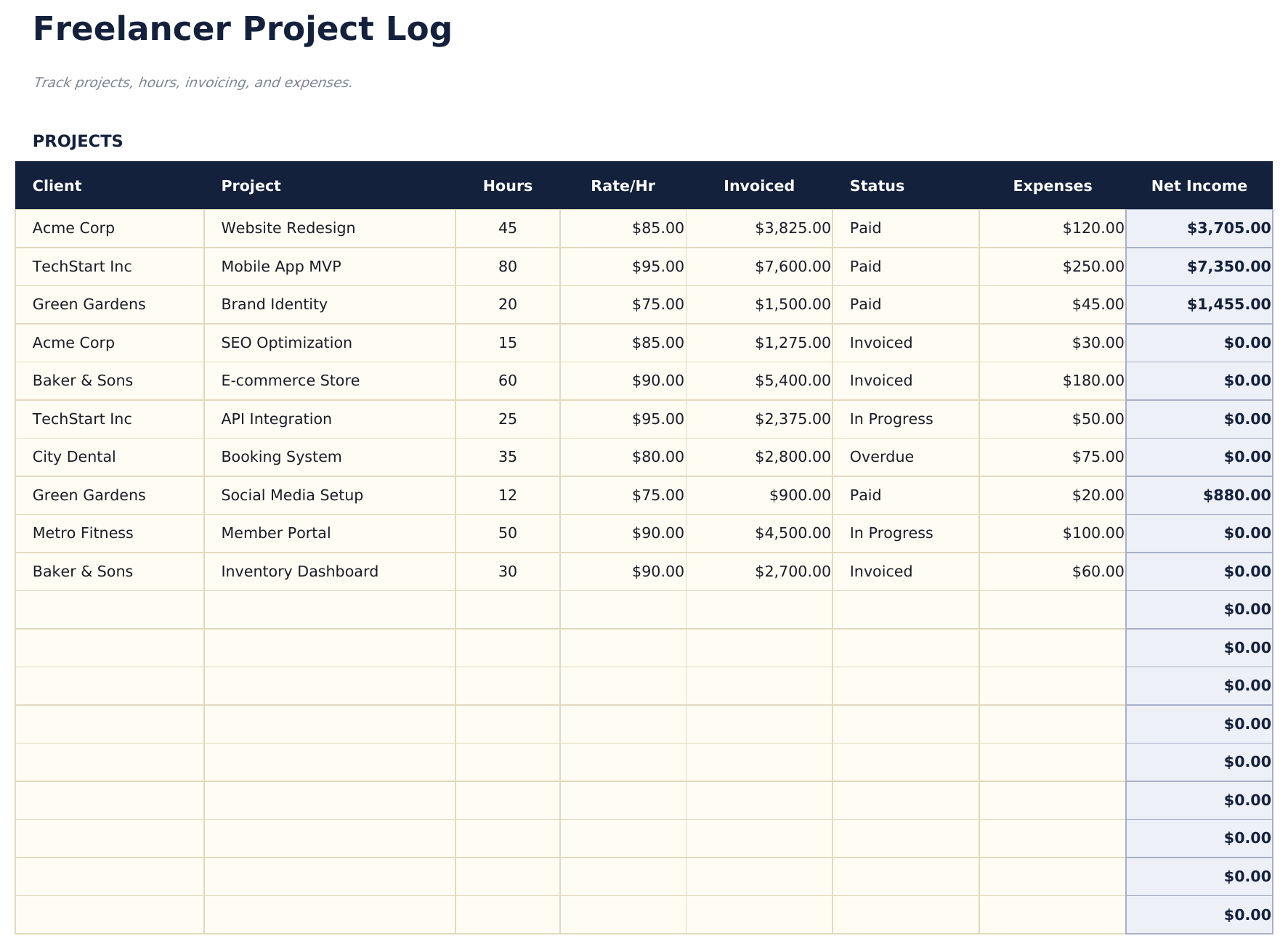 Freelancer Finance Tracker - Project Log