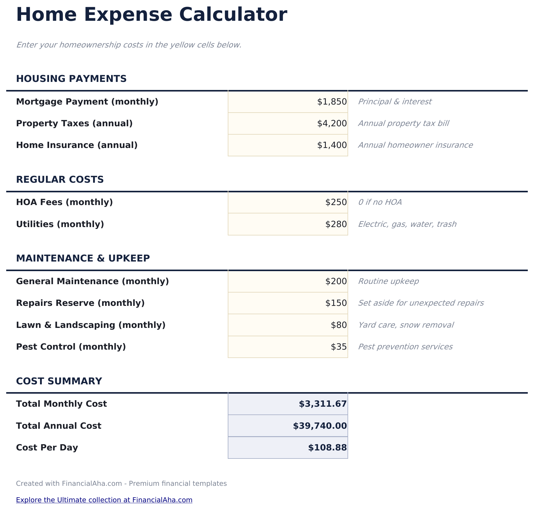 Home Expense Calculator - Calculator