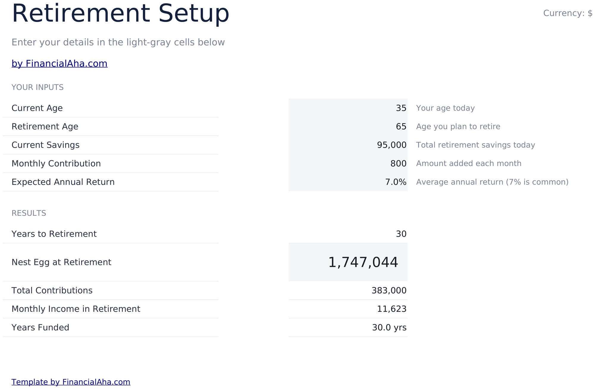 Retirement Calculator - Setup