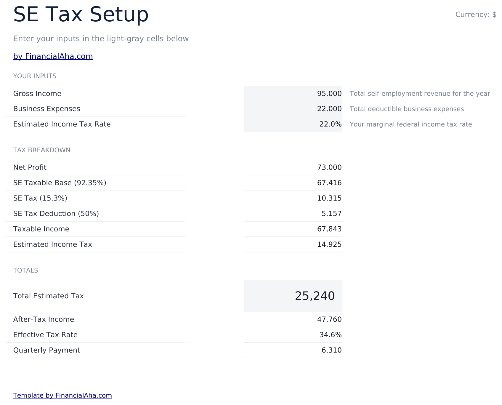 Self-Employment Tax Calculator - Setup