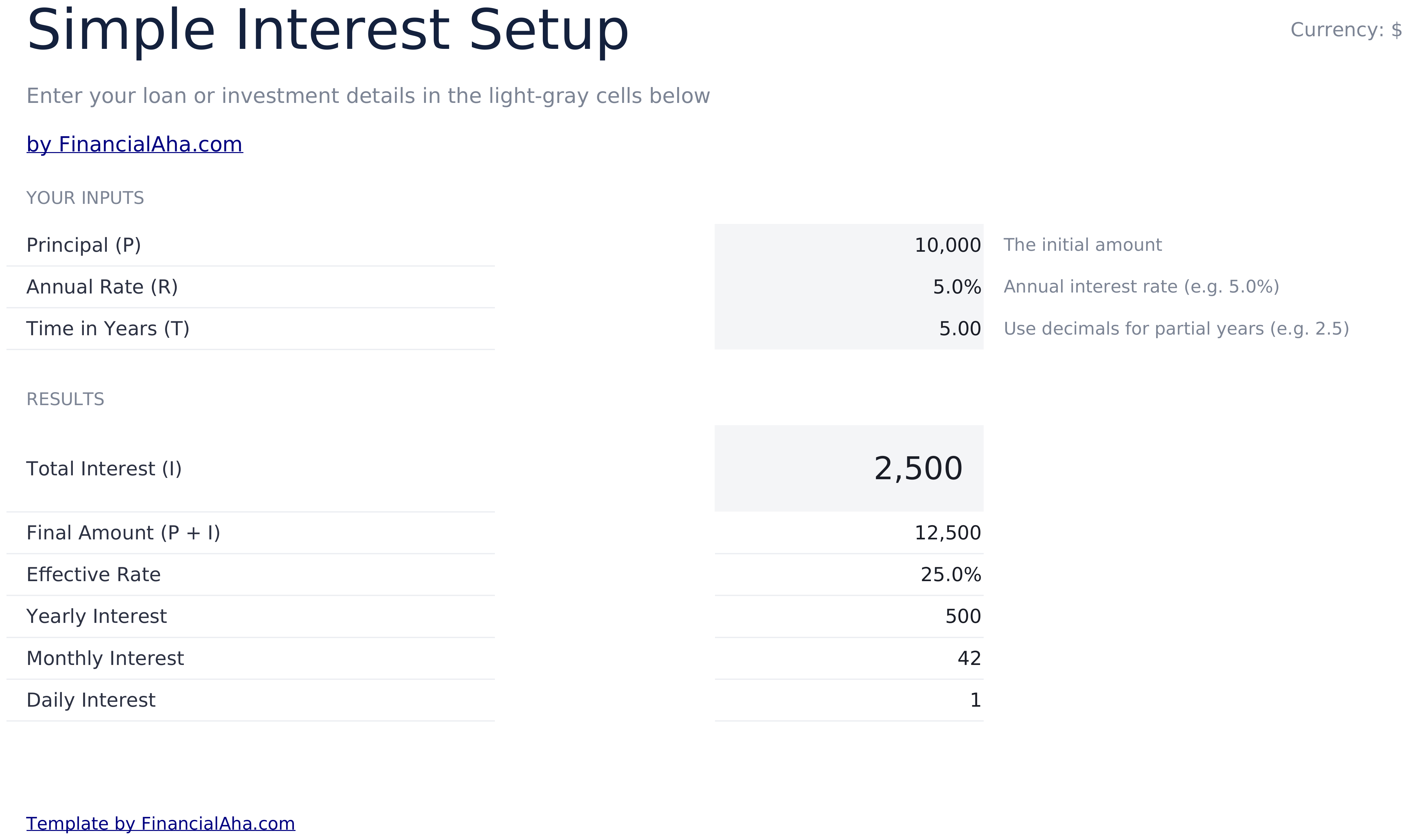 Simple Interest Calculator - Setup