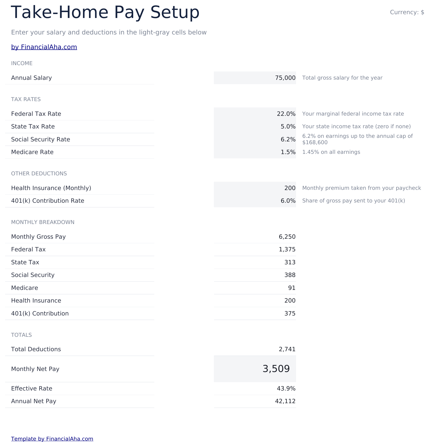 Take-Home Pay Calculator - Setup