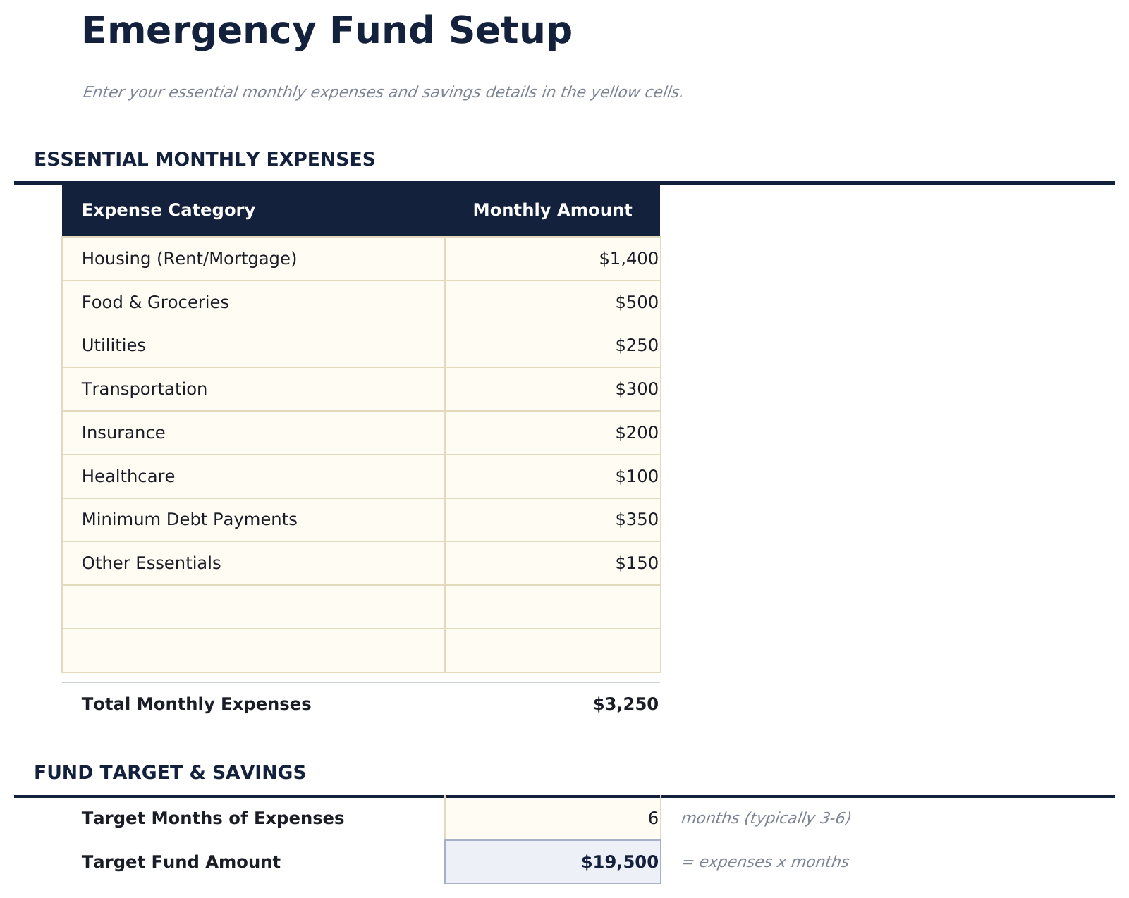 Emergency Fund Calculator - Emergency Fund Setup