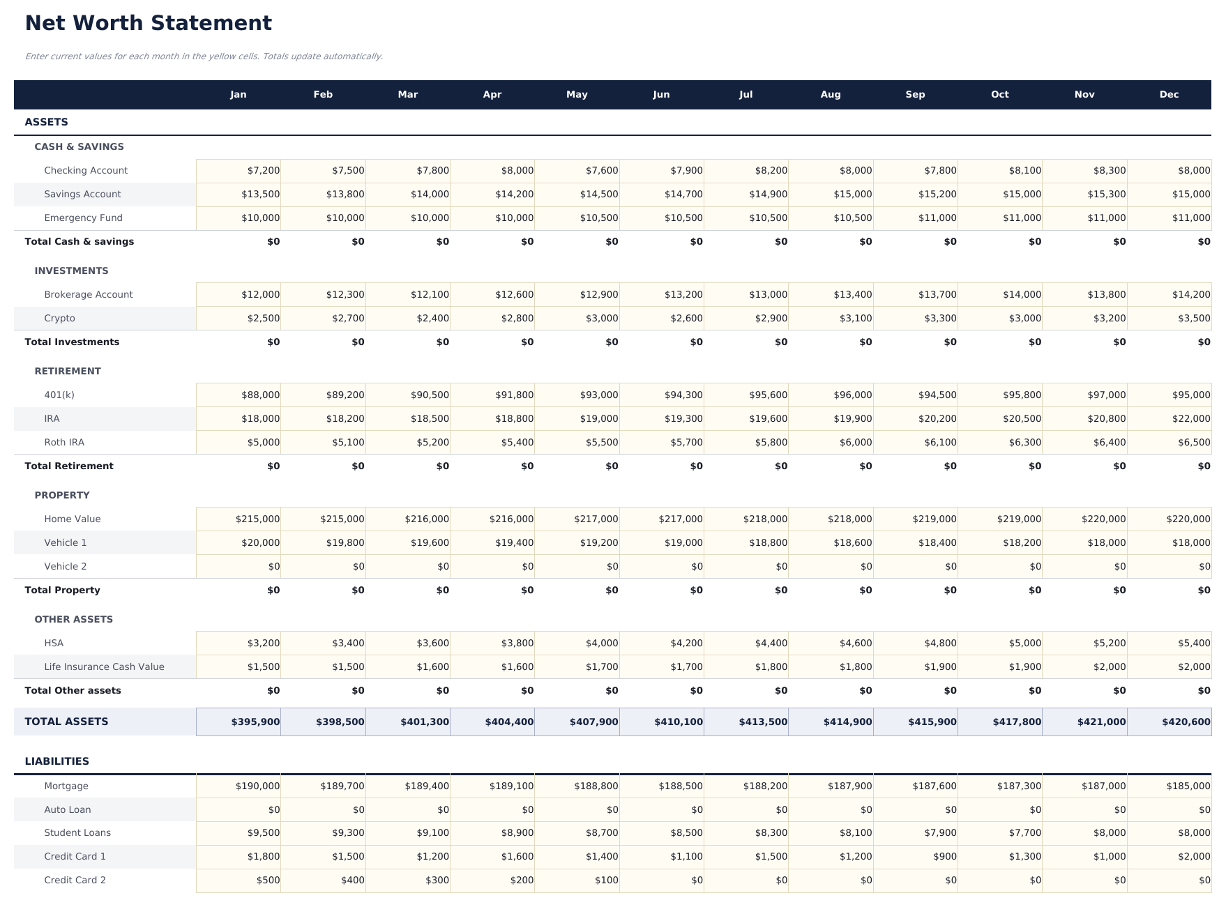 Net Worth Tracker - Net Worth Statement