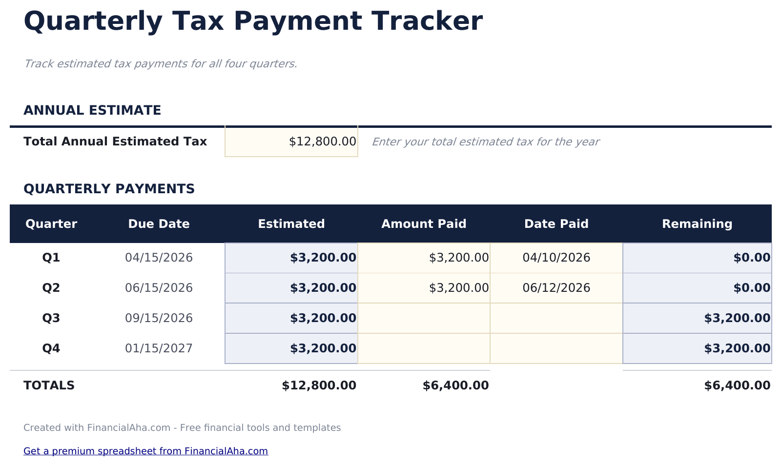 Quarterly Tax Payment Tracker - Payments