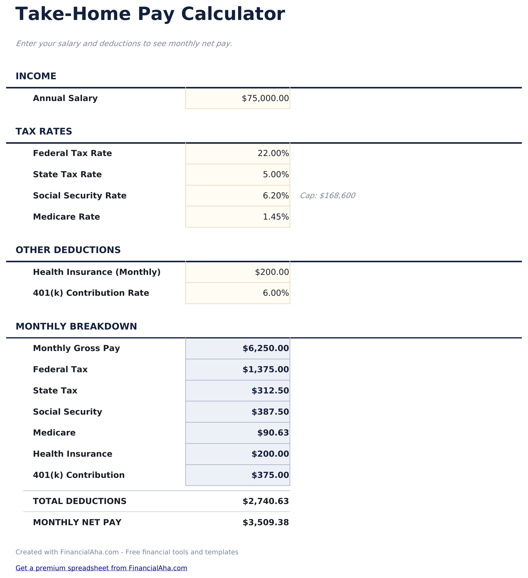Take-Home Pay Calculator - Calculator