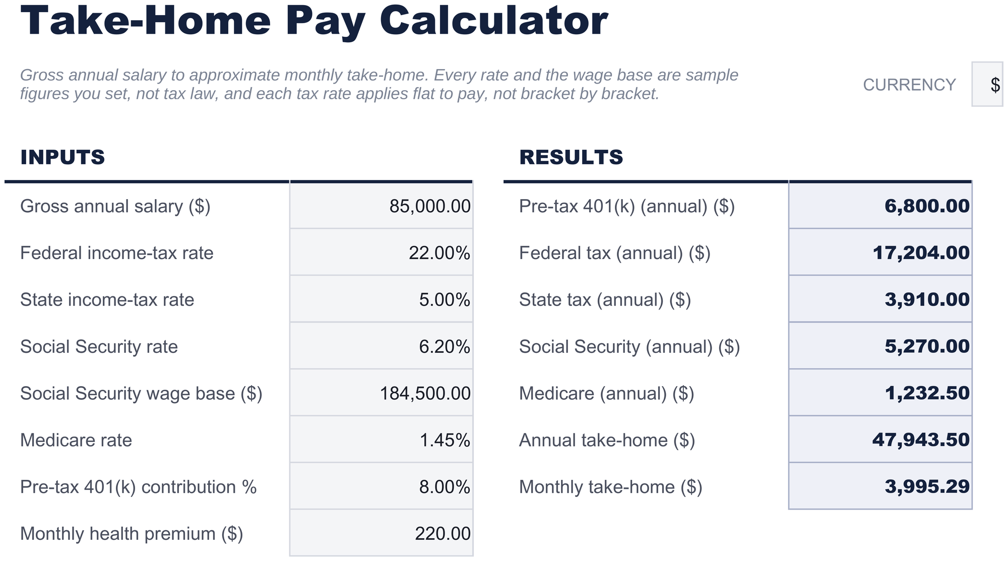 FinancialAha Take-Home Pay Calculator spreadsheet template - Take-Home sheet